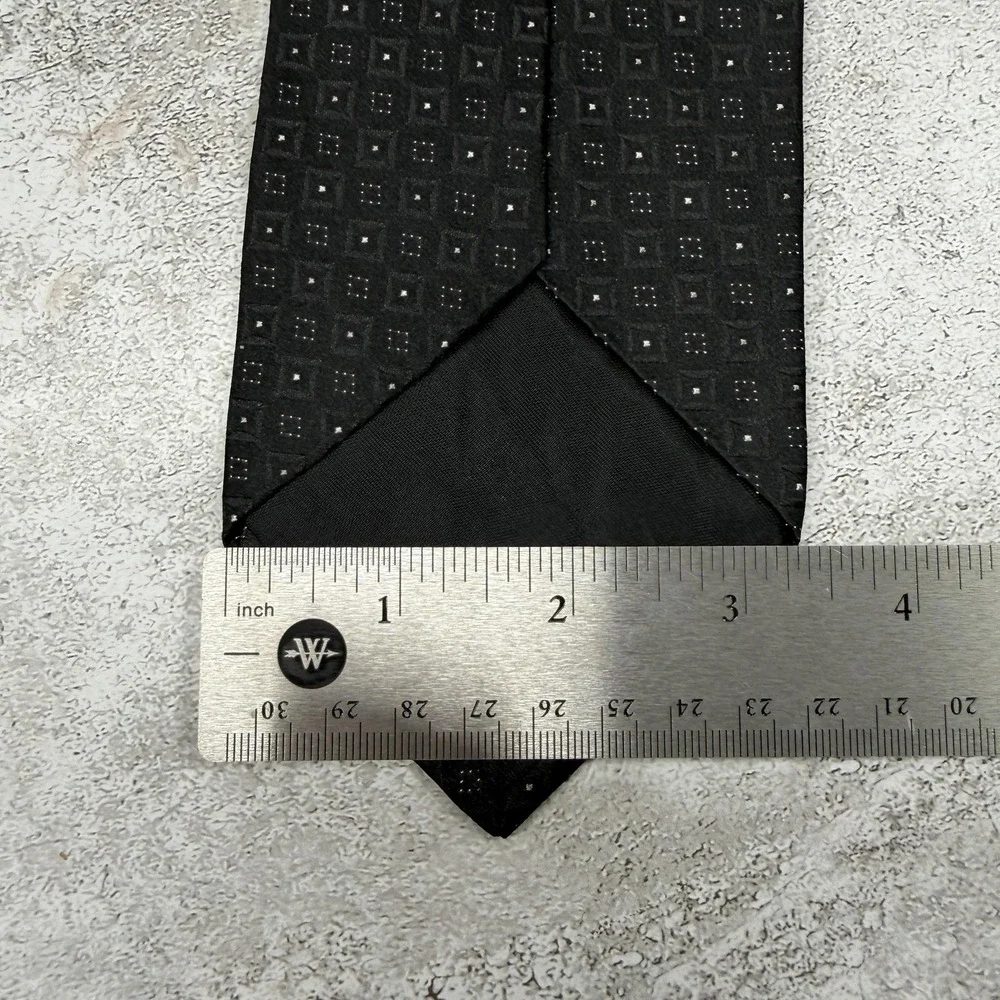 DKNY‎ Silk Tie Mens One Size Black Geometric Jacquard Made In USA Necktie New